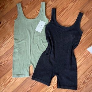 2 Set Ribbed One piece Bodysuit Tank top Romper Workout Playsuit Women’s M